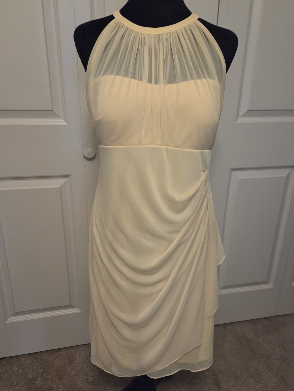 David's Bridal high-neck short mesh bridesmaid dress Style F15612 YELLOW Size10